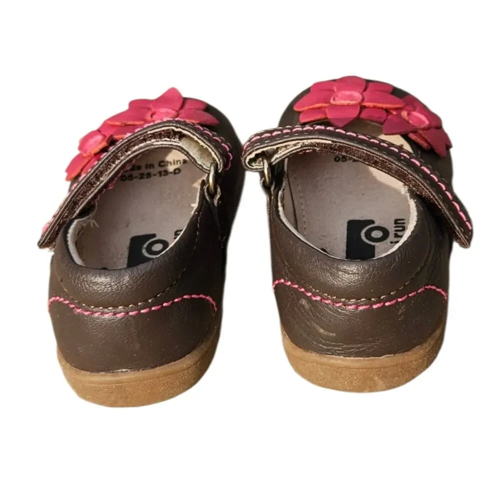 See Kai Run Toddler Girls Size 3 Brown Pink Flower Mary Jane Shoes